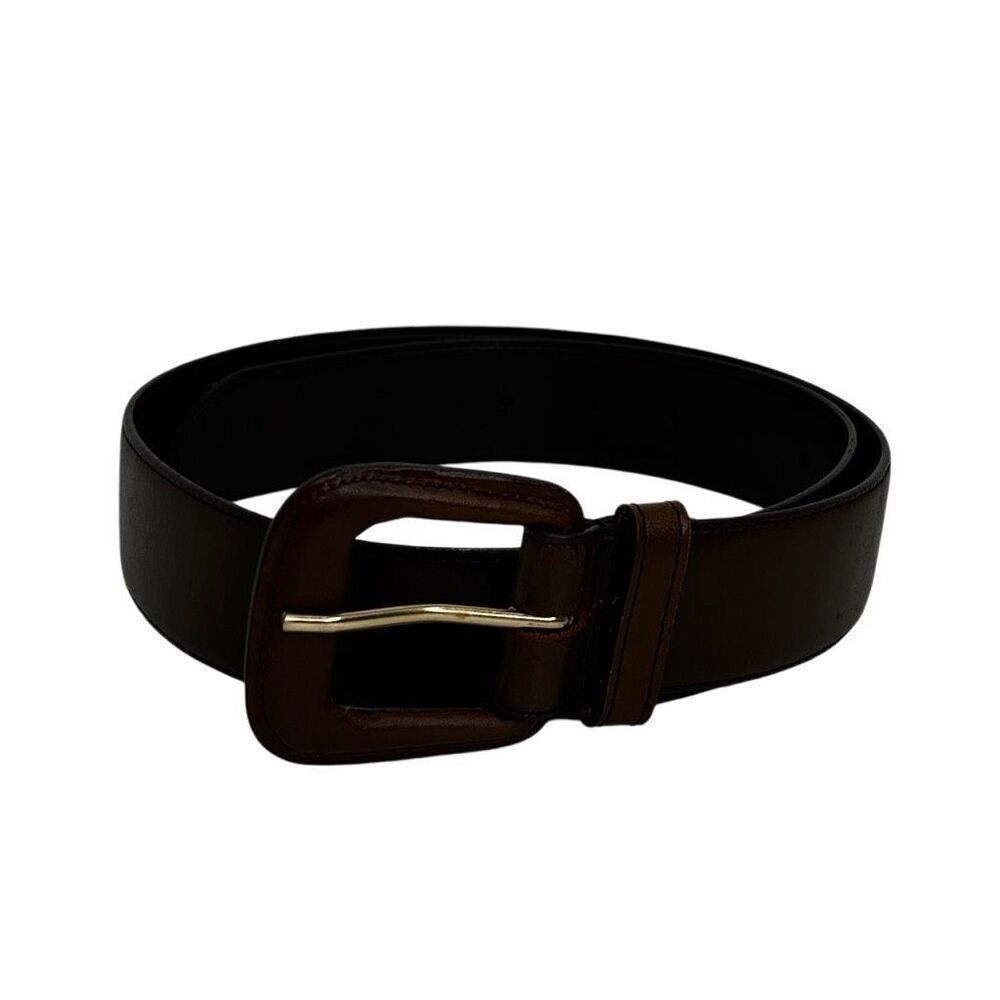 Vintage Ritz Belt Womens Large Dark Brown Genuine Leather Wide Waist Buckle